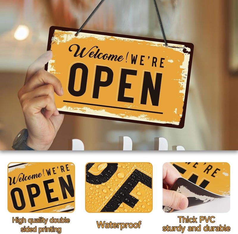 LUHIMO Open Closed Signs for Business, 10x5.9 Waterproof Double Sided PVC Come In or Closed Hanging Sign, Business Open and Closed Hours Flip Sign for Stores Restaurants Bars Shops Door Window - Image 3